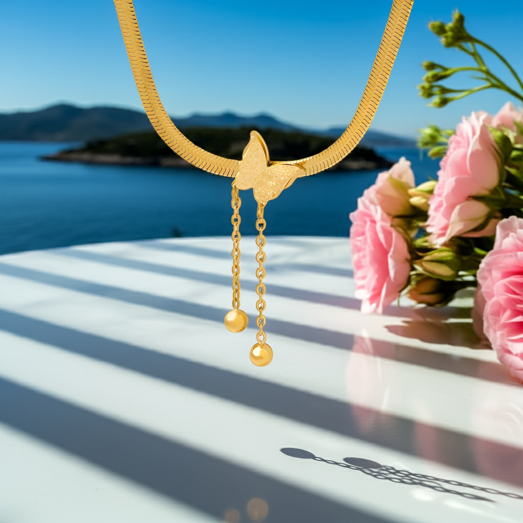 Herringbone Gold Butterfly Necklace