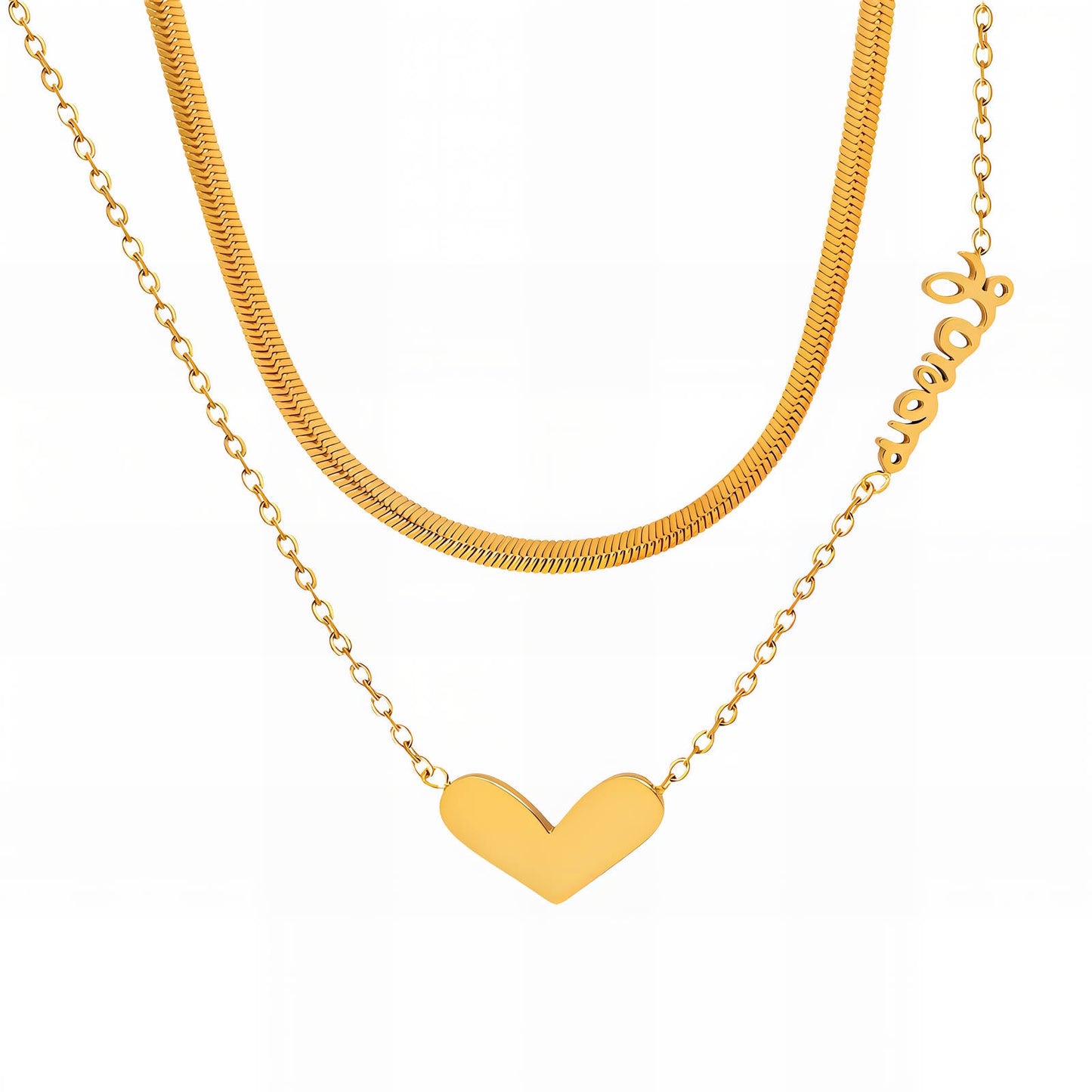 Lovers Double Layer Heart Herringbone Necklace
