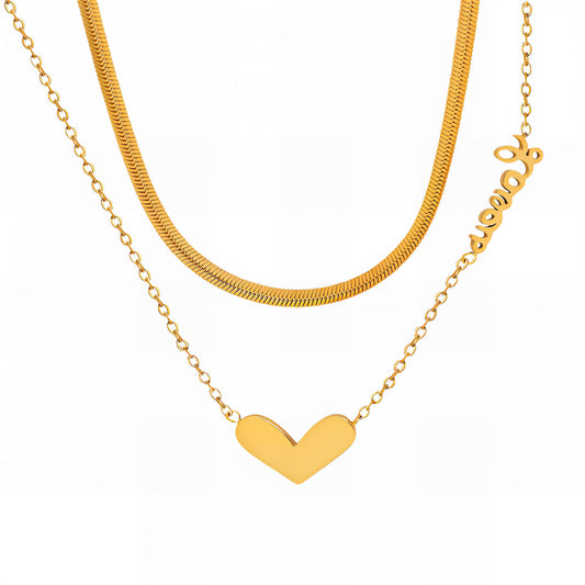 Lovers Double Layer Heart Herringbone Necklace