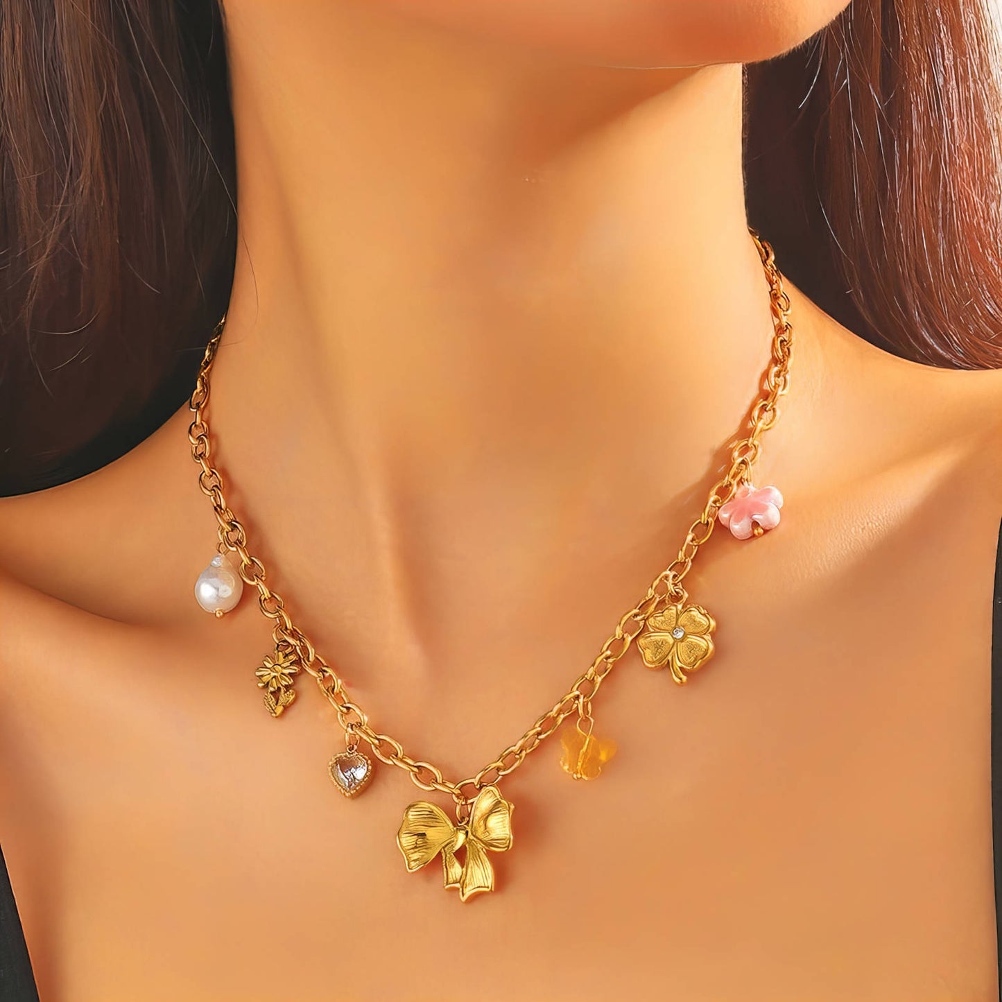 Ribboned Radiance Bow Charm Necklace