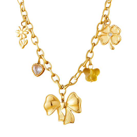 Ribboned Radiance Bow Charm Necklace